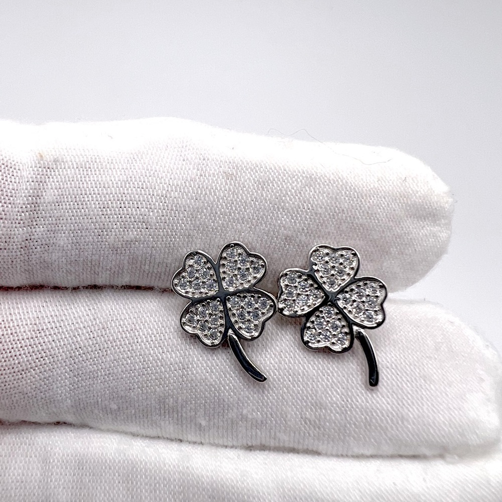 Sale $12 Firm! .925 Sterling 4 Leaf Clover Micro Pave Earrings - Picture 7 of 12